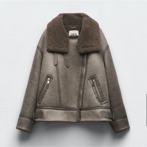ZARA faux leather shearling biker jacket size XL